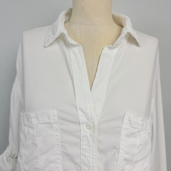 Cloth & Stone White Tencel Button Front Shirt Relaxed Pocket Top L - Picture 4 of 11
